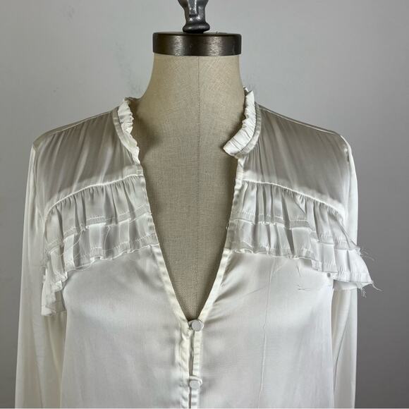 PAIGE Anguilla Ruffle Yoke Matte Satin Blouse - Picture 4 of 9
